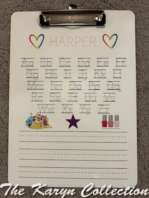 Harper's wipe off clipboard....GREAT themes for girls, including princesses!!**