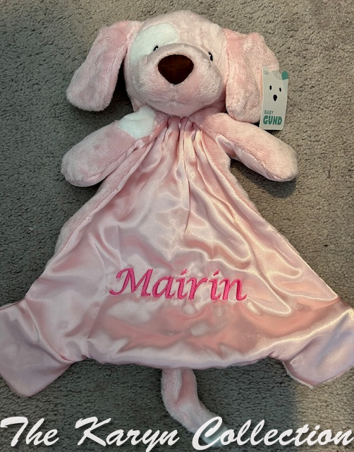Mairin's pink huggybuddy with name in hot pink