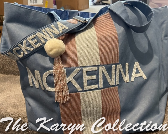 McKenna's light denim large tote with stripes