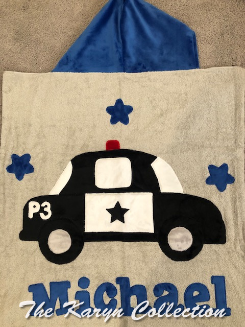 Michael's police car toddler towel.... with appliqued name as pictured**