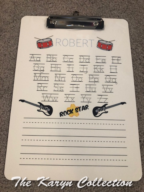 Robert's rock n roll wipe-off/ ABC clip board