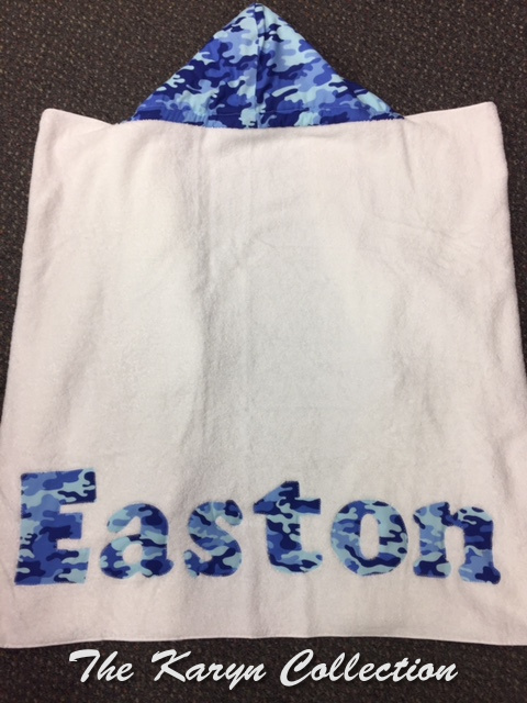 Easton's Hooded Toddler Towel- name appliqued in blue camo