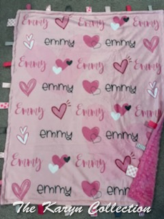 Emmy's Pink Taggie with Hearts Minki Blanket....