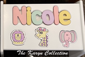 .. New! Nicole's Pastel Jungle Animals Puzzle Stool on white